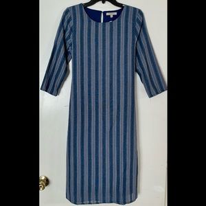 🆕 Polagram Blue Striped Tie Waist Midi Dress